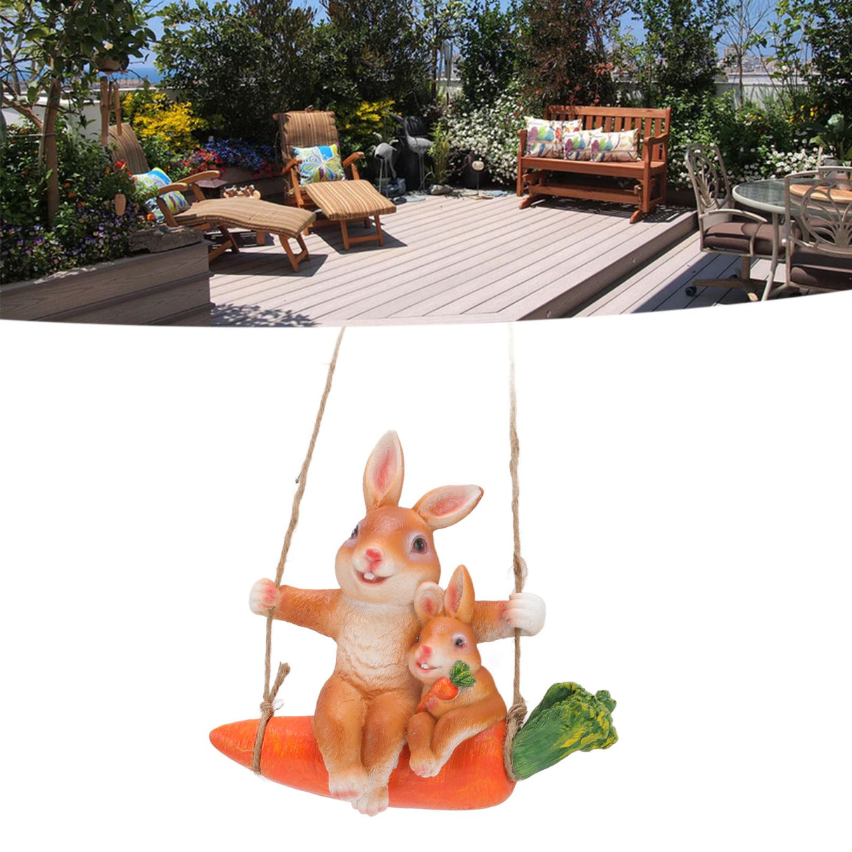 Ornament Brown Rabbit Carrot Swing Resin Modern Delicate Garden Home Decoration Gifts