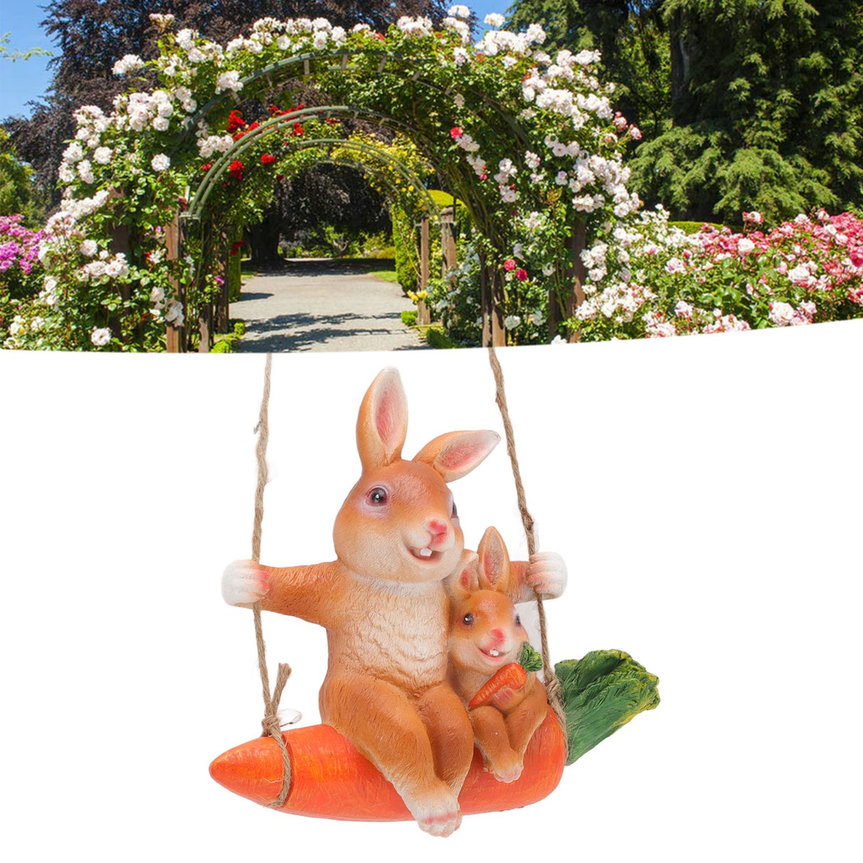 Ornament Brown Rabbit Carrot Swing Resin Modern Delicate Garden Home Decoration Gifts