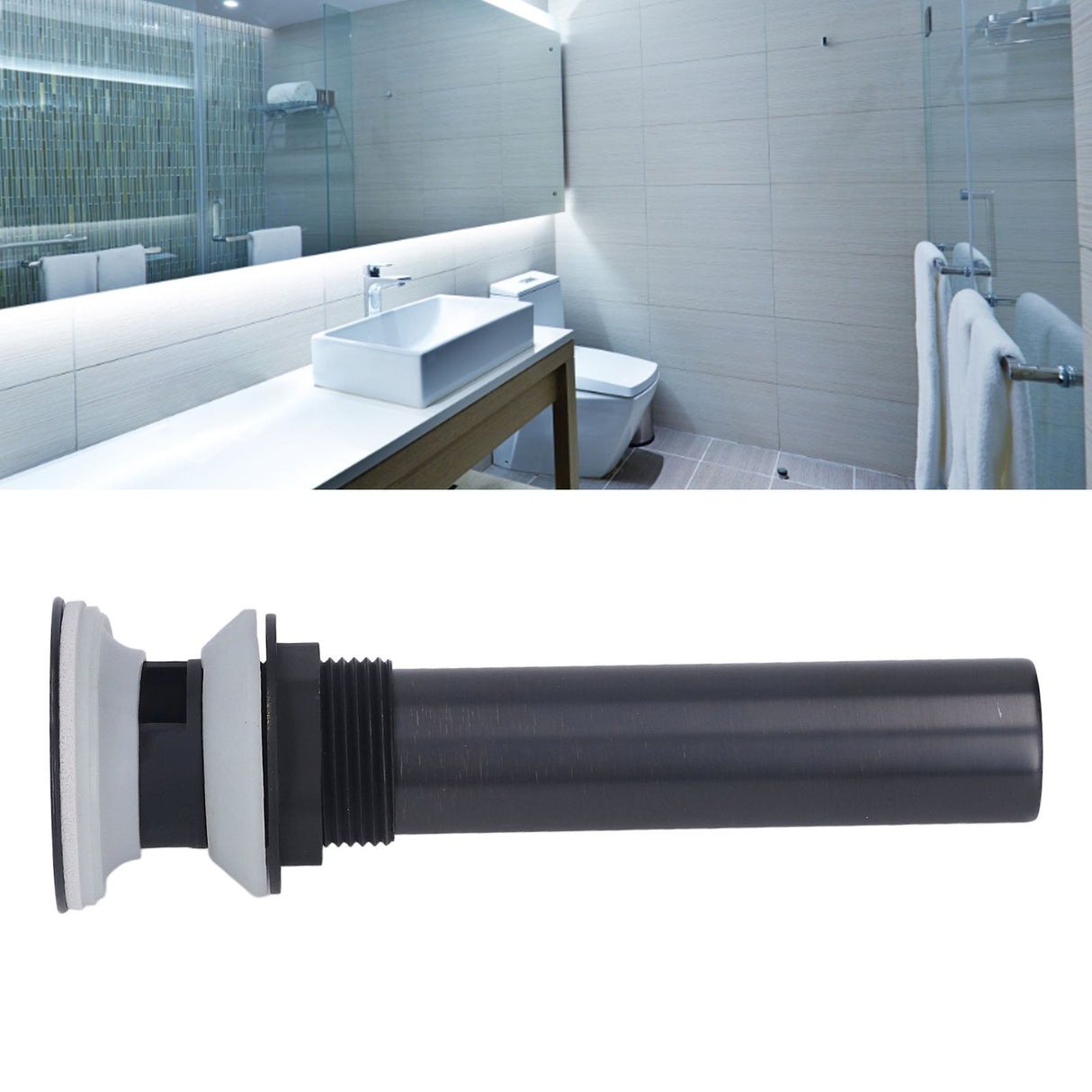 Waste Stopper Press Bounce Drain Assembly Non Overflow Stainless Steel Black for Basin Sink Bathroom