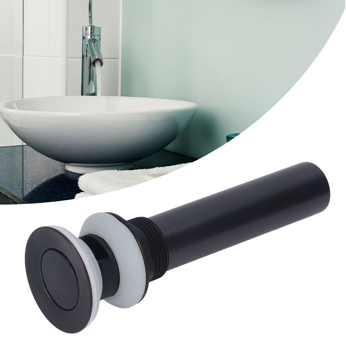 Waste Stopper Press Bounce Drain Assembly Non Overflow Stainless Steel Black for Basin Sink Bathroom