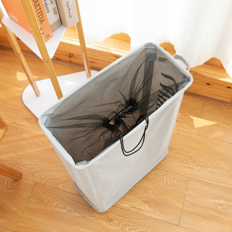 Foldable Laundry Basket Oxford Cloth Easy Install Storage Basket with Mesh Pulleys White