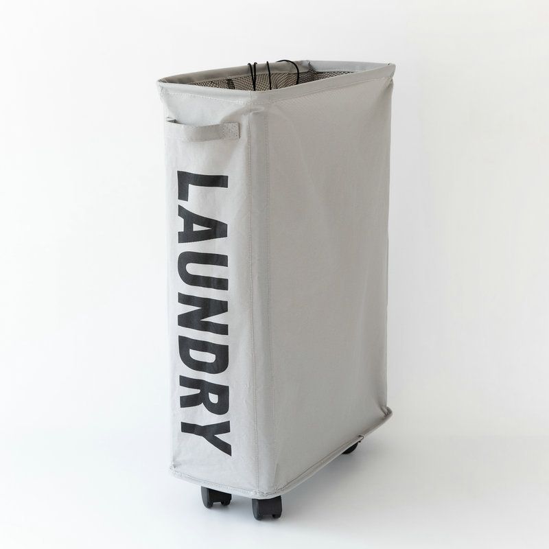Foldable Laundry Basket Oxford Cloth Easy Install Storage Basket with Mesh Pulleys Light Gray