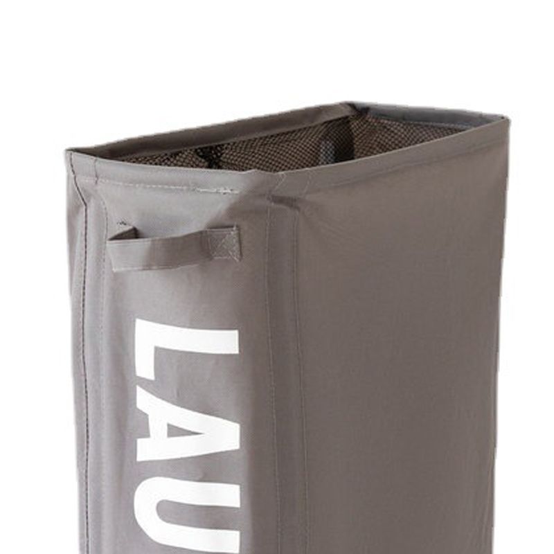 Foldable Laundry Basket Oxford Cloth Easy Install Storage Basket with Mesh Pulleys Dark Gray
