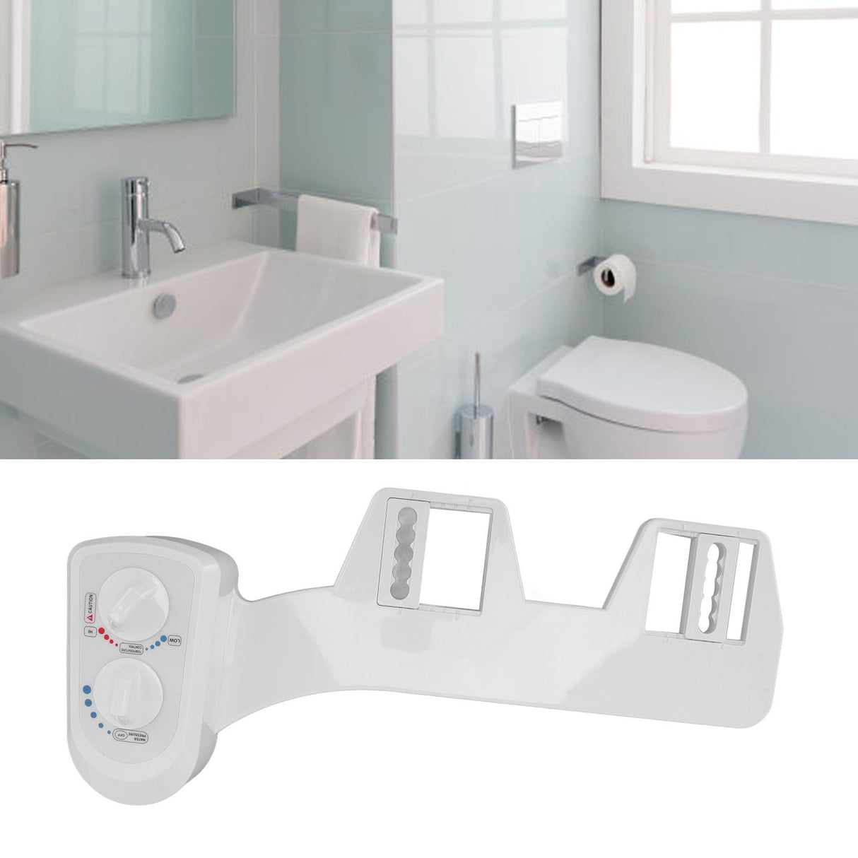 Toilet Bidet Double Knob Movable Nozzle Non Electric Self Cleaning Bidet Attachment for Home Bathroom