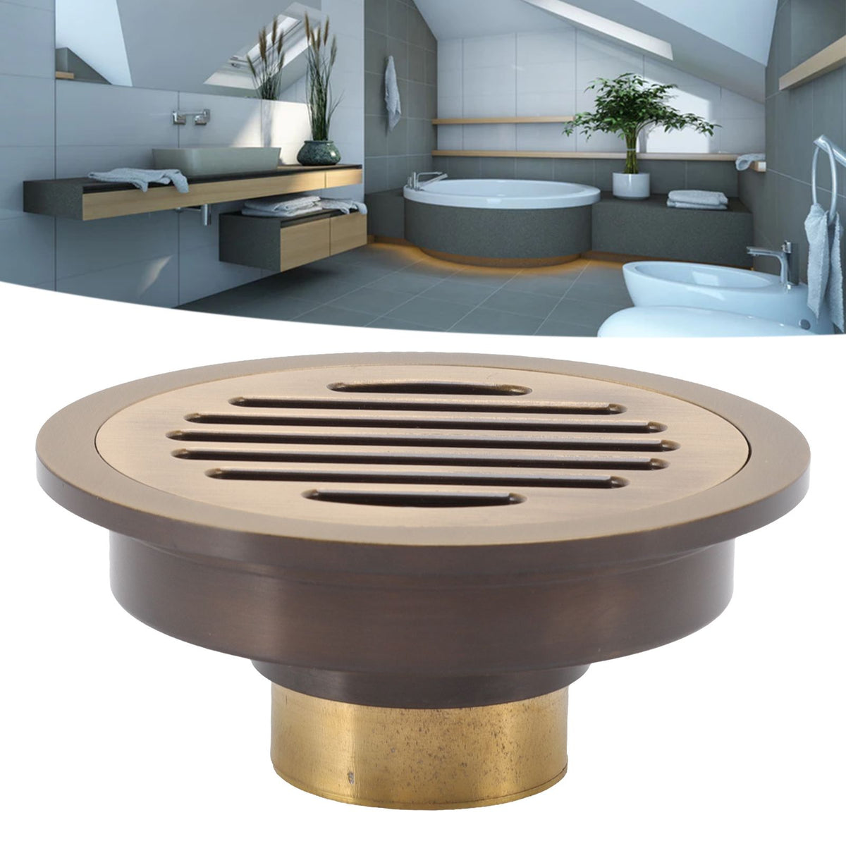 Round Shower Drain Vintage Style Robust Wearproof Sturdy Circle Floor Drain for Bathroom Garage