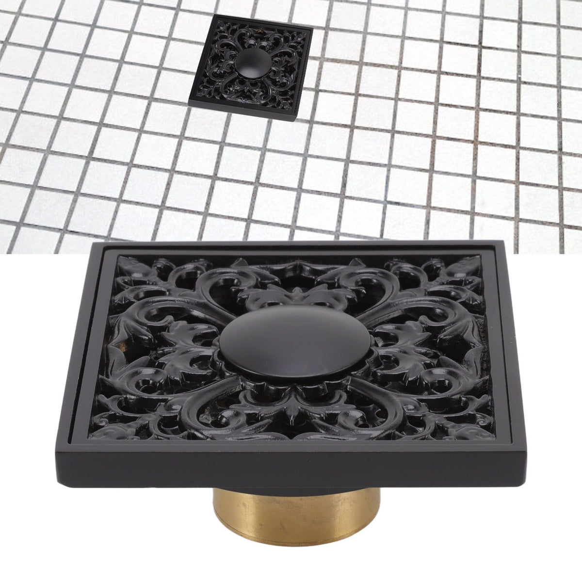 Floor Drain Quadrate Antique European Style Copper Stainless Steel Odor Proof Insect Proof for Bathroom Kitchen