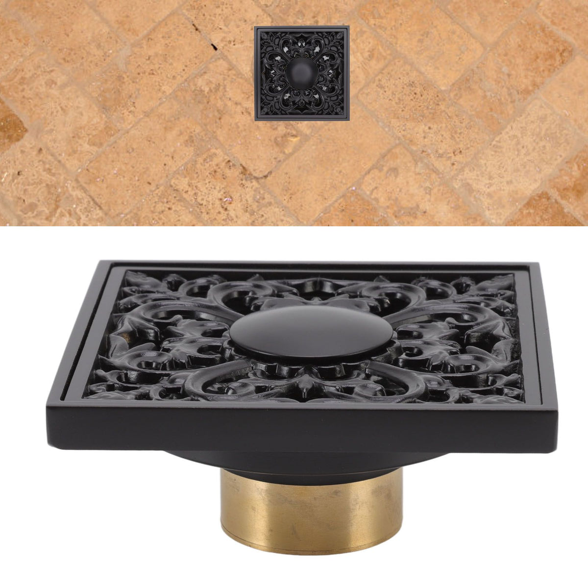 Floor Drain Quadrate Antique European Style Copper Stainless Steel Odor Proof Insect Proof for Bathroom Kitchen