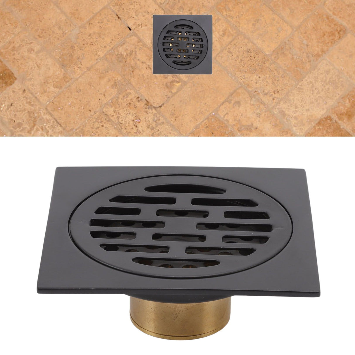 Floor Drain European Style Antique Stainless Steel and Copper Square Shower Grate for Balcony Kitchen Black