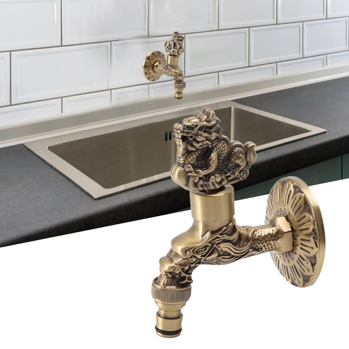 Water Faucet Copper Tap G1/2 Female Thread Home Decoration for Sink Basin Bathroom Kylin and Dragon Pattern