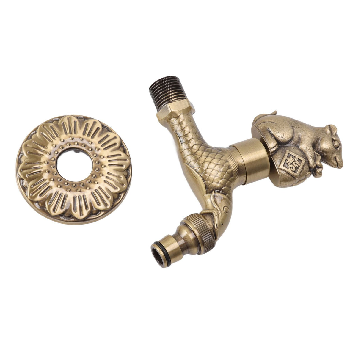 Antique Carved Faucet Bronze Copper Carp Retro Anti Rust Outdoor Garden Tap for Toilet G1/2in Squirrel
