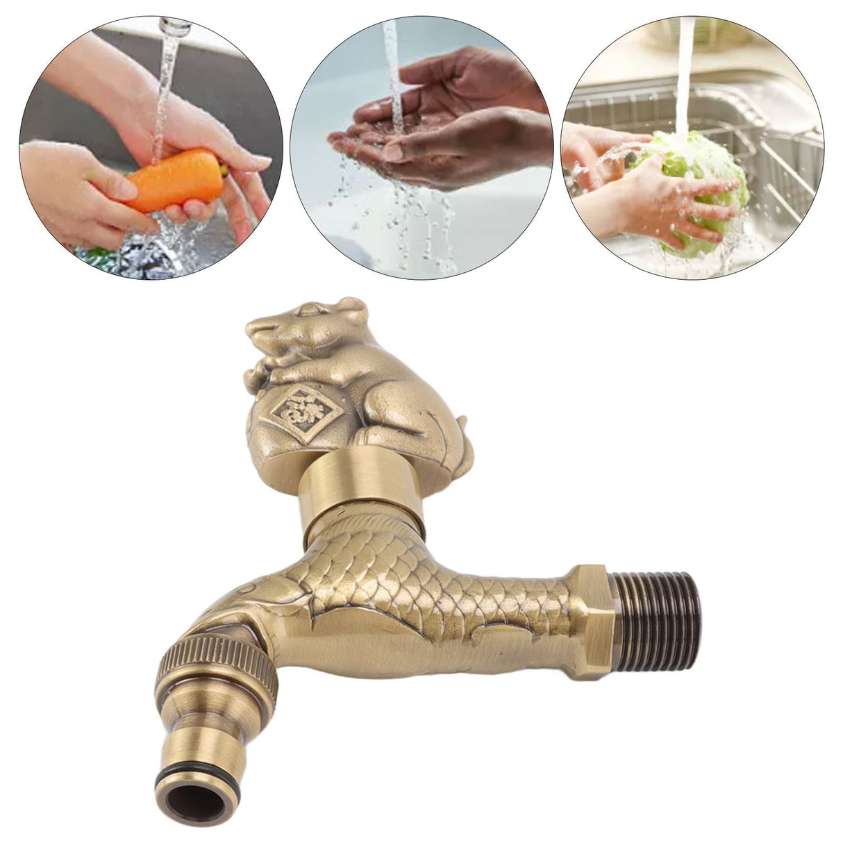 Antique Carved Faucet Bronze Copper Carp Retro Anti Rust Outdoor Garden Tap for Toilet G1/2in Squirrel