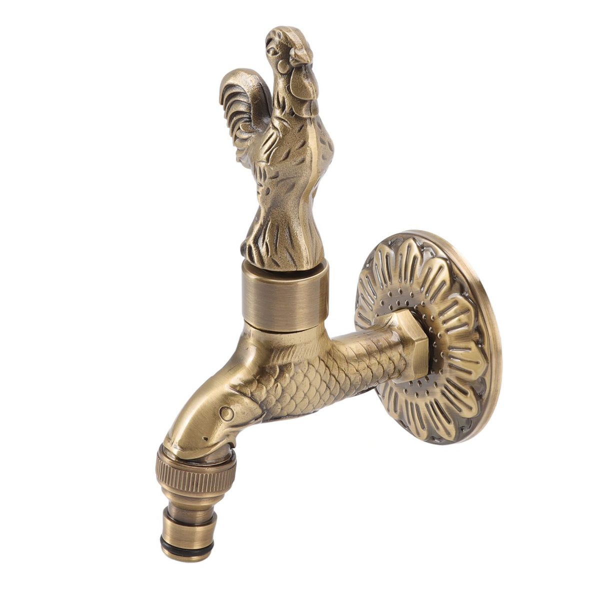 Antique Carved Faucet Bronze Copper Carp Retro Anti Rust Outdoor Garden Tap for Toilet G1/2in Rooster