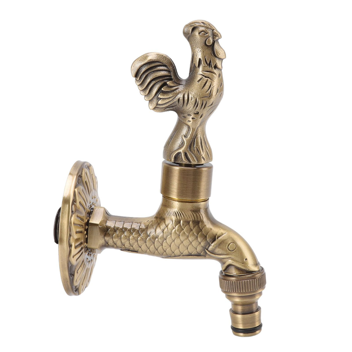 Antique Carved Faucet Bronze Copper Carp Retro Anti Rust Outdoor Garden Tap for Toilet G1/2in Rooster