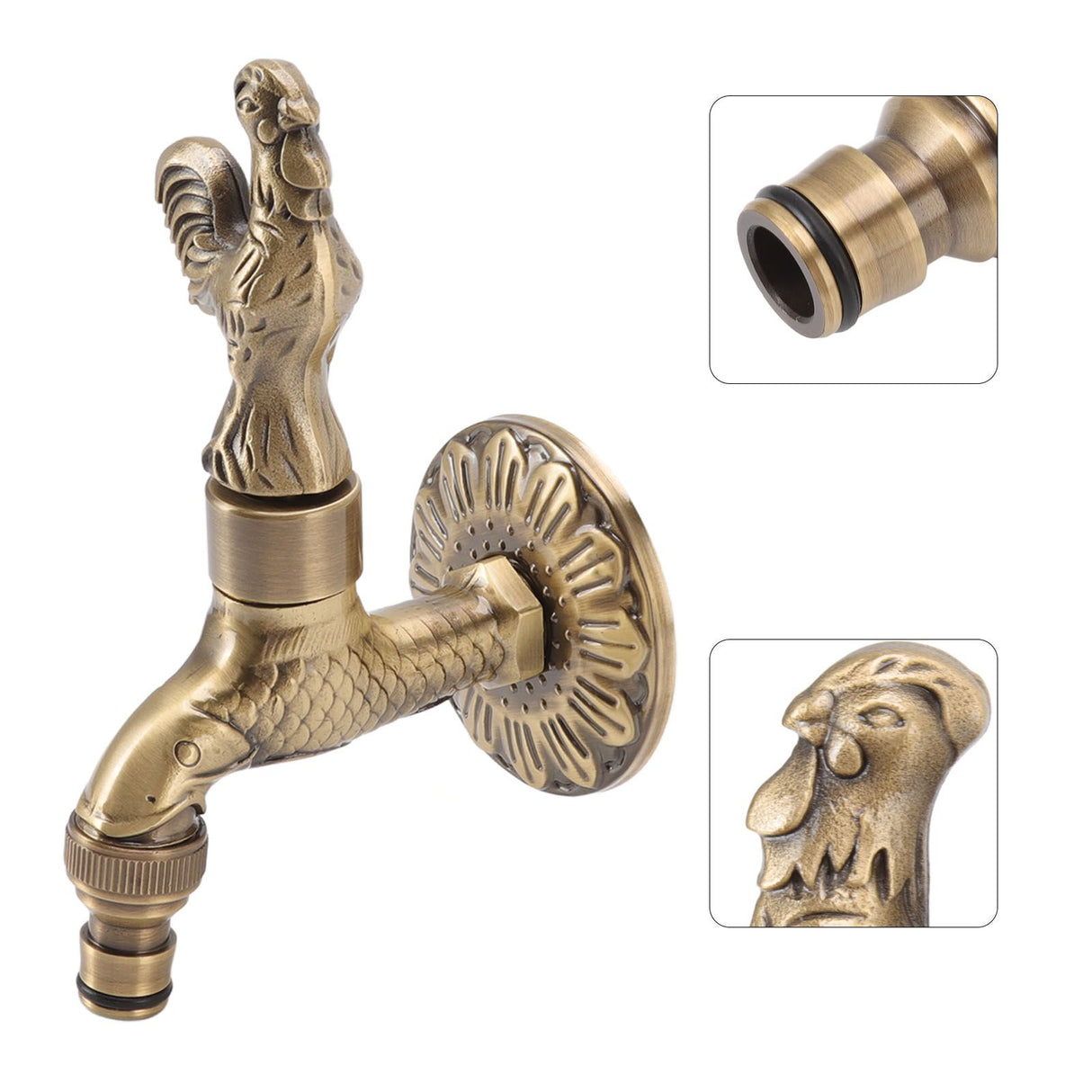 Antique Carved Faucet Bronze Copper Carp Retro Anti Rust Outdoor Garden Tap for Toilet G1/2in Rooster
