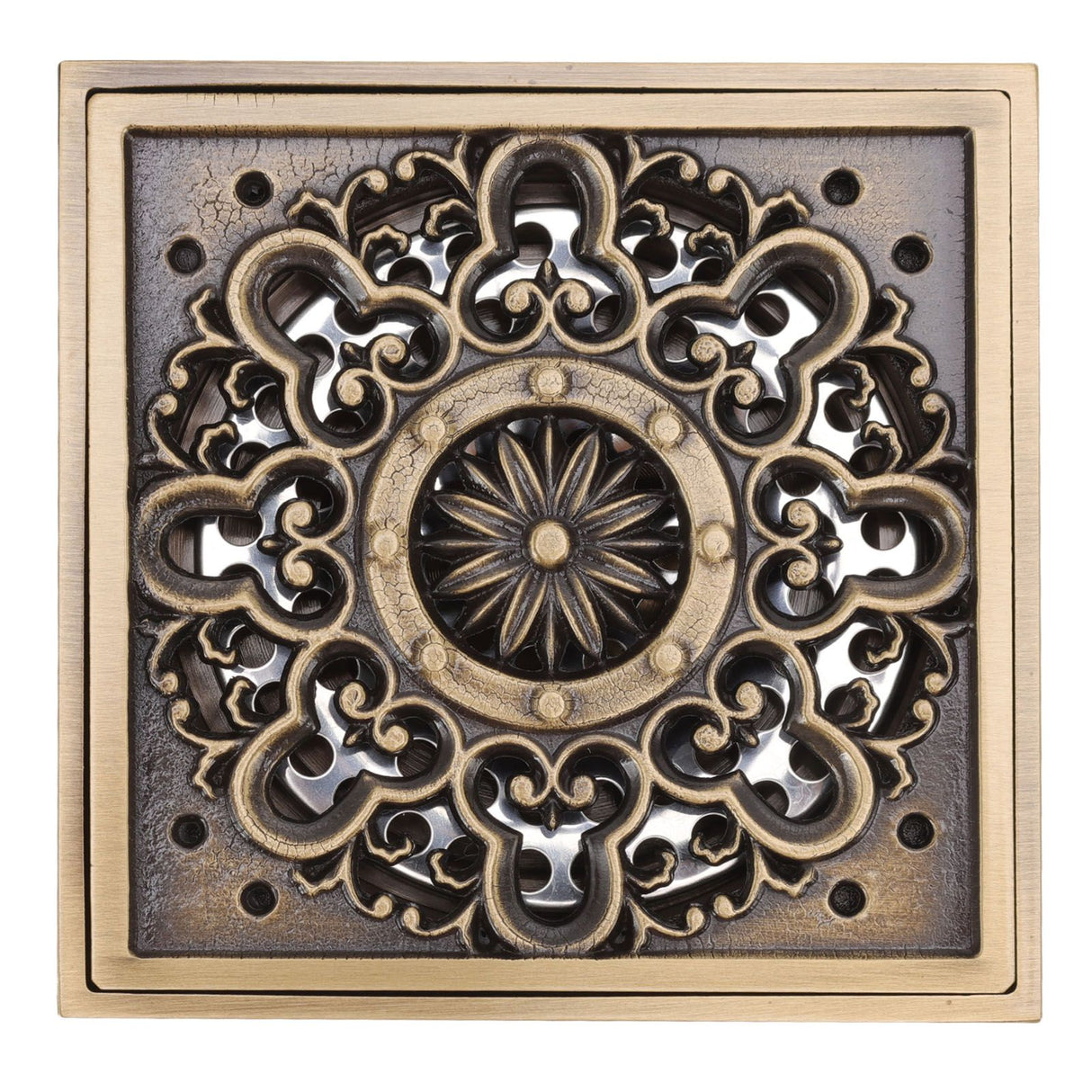 Copper Floor Drain Squared Retro Large Flow Odor Proof Shower Drain for Bathroom