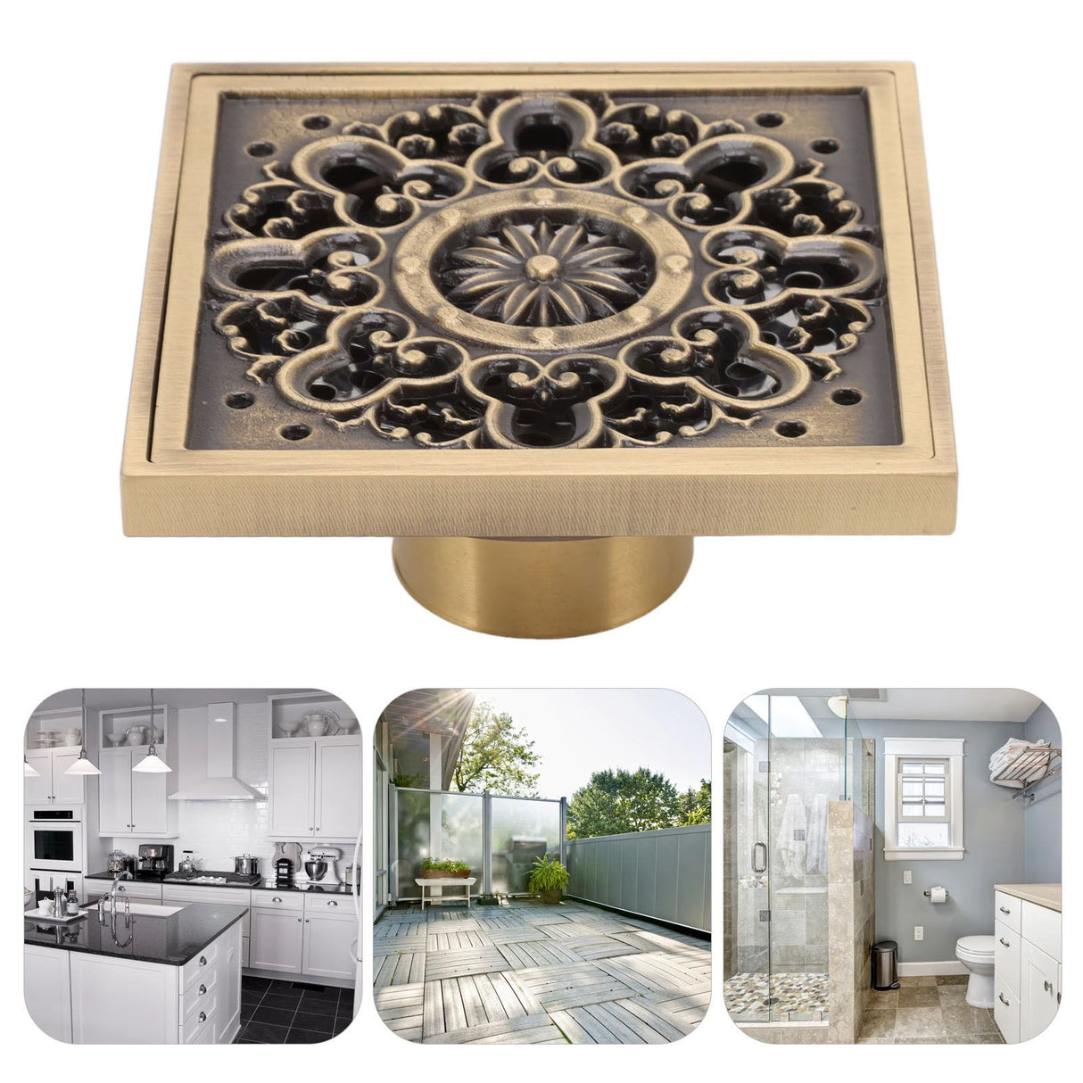 Copper Floor Drain Squared Retro Large Flow Odor Proof Shower Drain for Bathroom