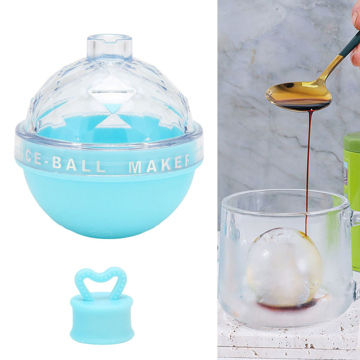 Ice Ball Mould Soft Bottom Cute Shape Round Ice Mold Maker for Wine Coffee Fruit Tea Blue