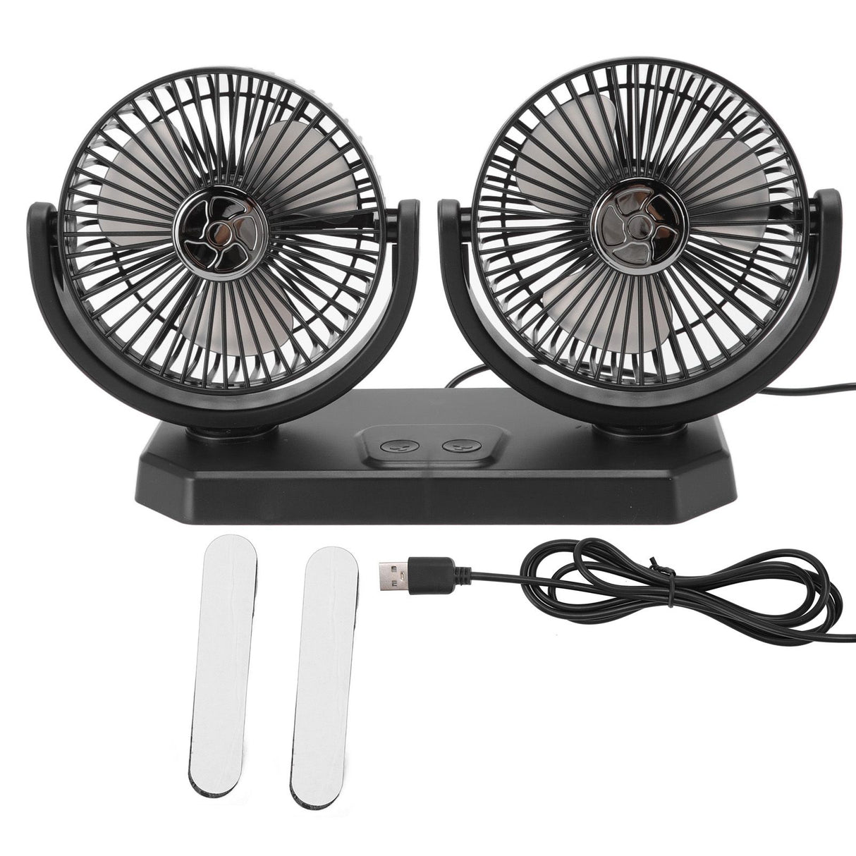 12V Double Head Electric Fan Double Control 3 Gears Strong Wind USB Charging Car Cooling Fan for Minivan Trucks