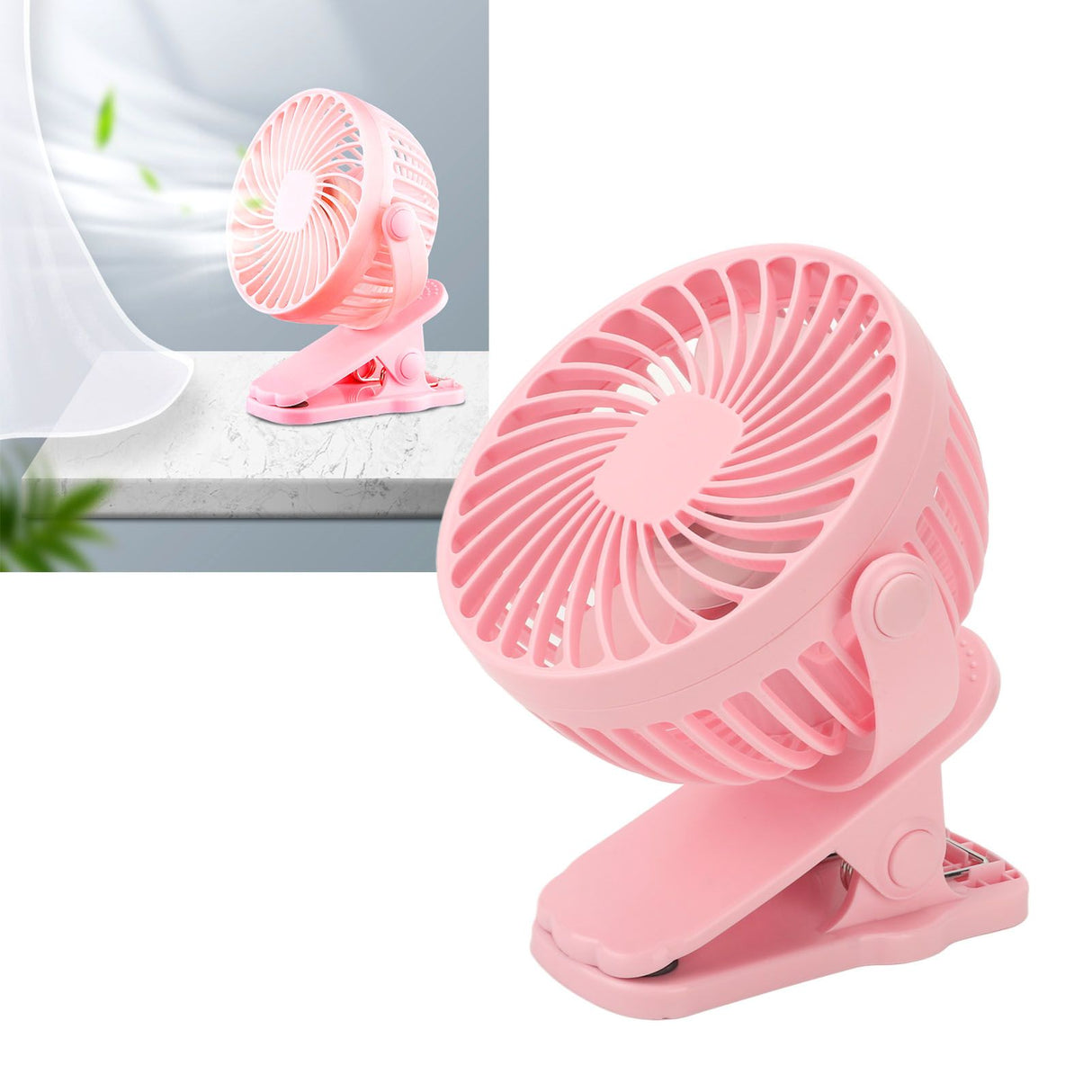 Clip On Fan ABS 720 Degree 3 Gears Noiseless USB Battery Powered Mini Fan for Desktop Office Dormitory Pink