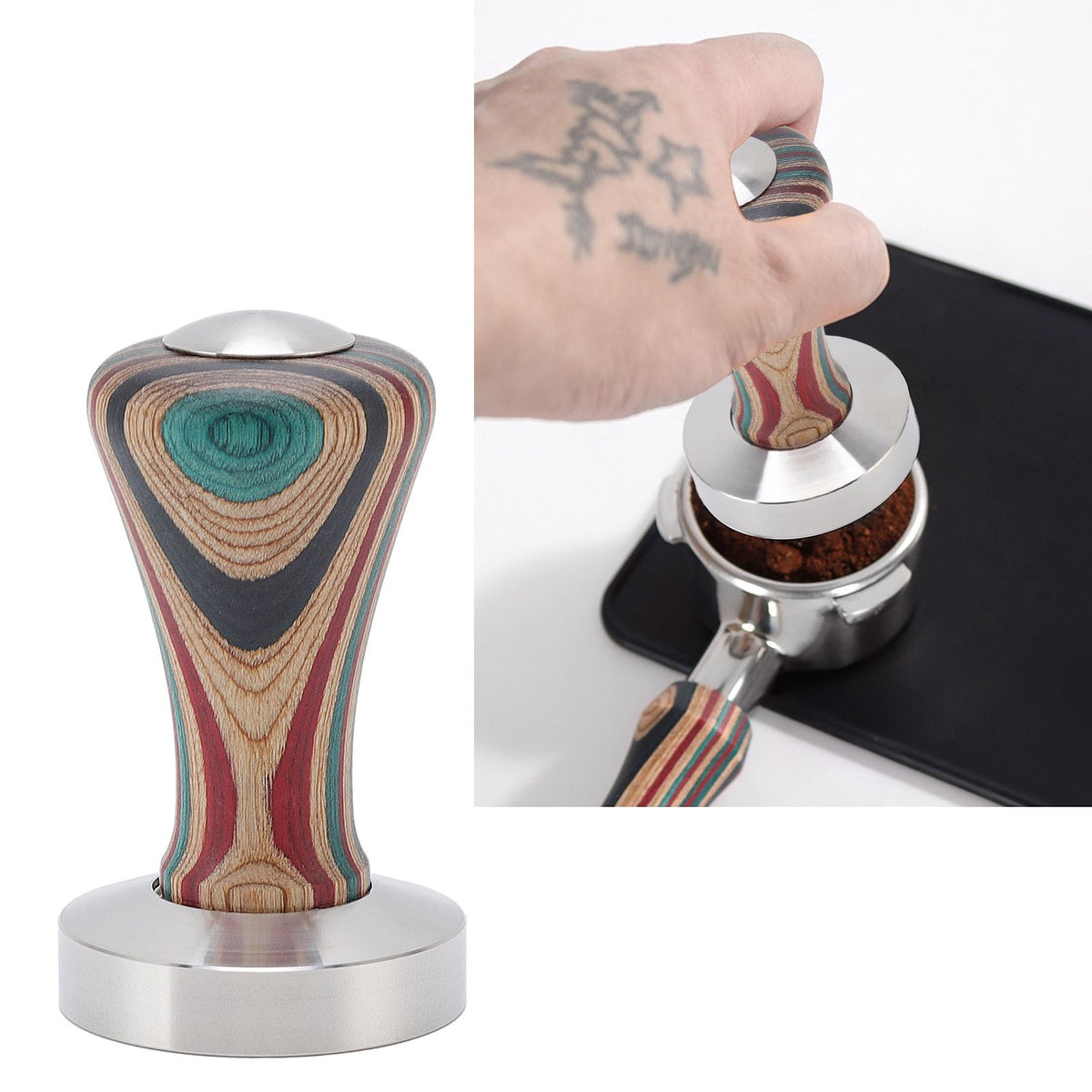 Colorful Wood Coffee Flat Tamper Stainless Steel Base Powder Hammer for Coffee Accessories 51mm