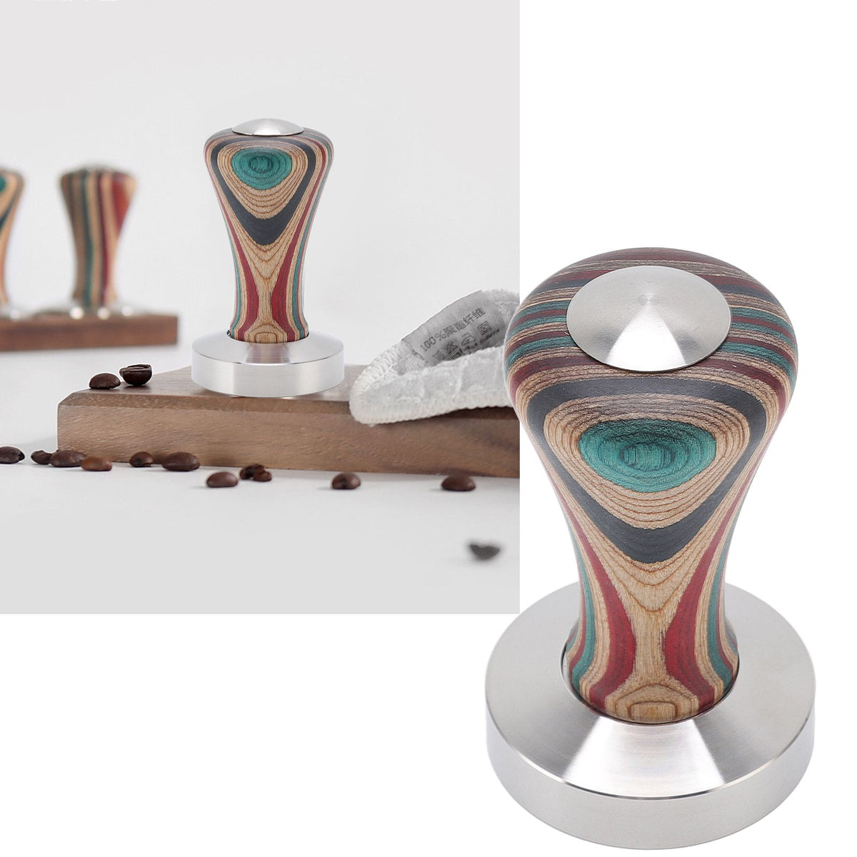 Colorful Wood Coffee Flat Tamper Stainless Steel Base Powder Hammer for Coffee Accessories 51mm