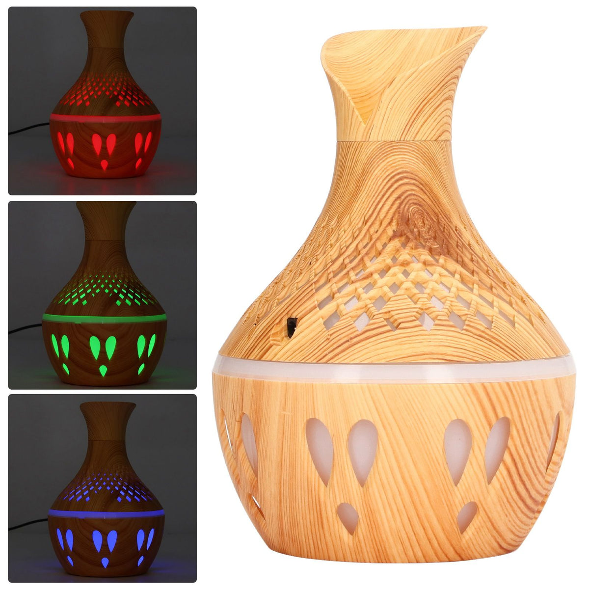 Aromatherapy Humidifier 300ml Wood Grain Design USB Powered Desktop Humidifier with LED Color Light for Home