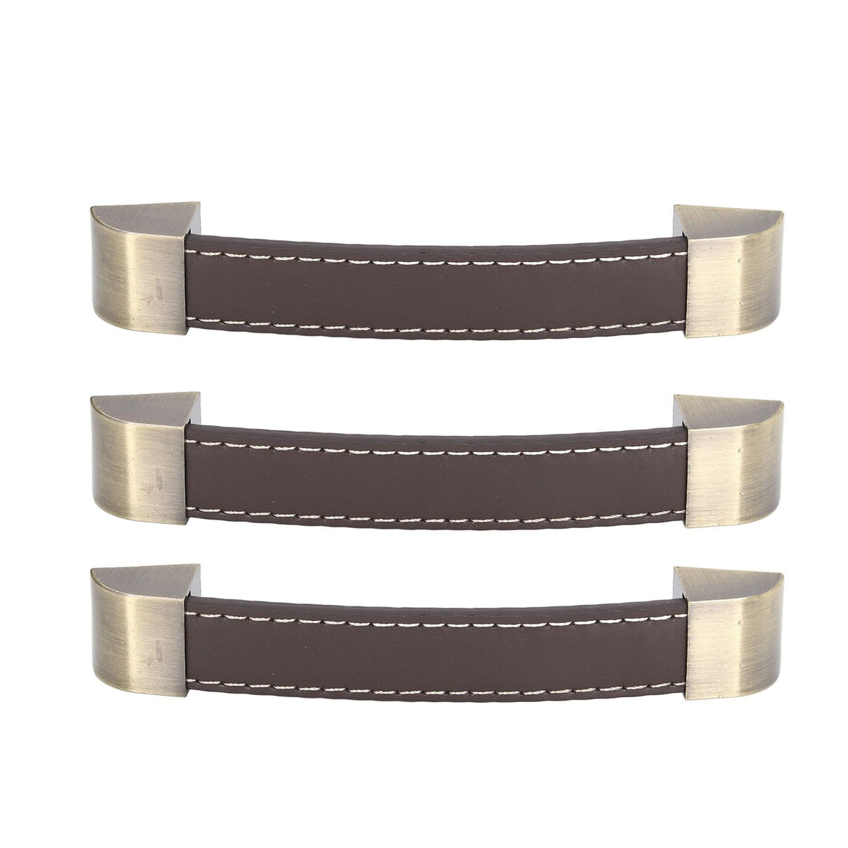 3Pcs Wardrobe Door Leather Handle Antique Drawer Pull Handle Luggage Wine Box Handle Brown