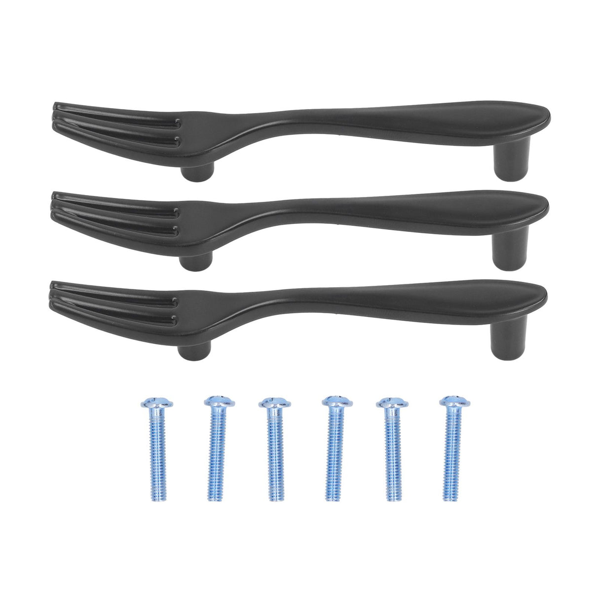 3Set Door Handles Thickened Cutlery Tableware Shaped Cabinet Pulls for Drawer Wardrobe Bookshelves Black Fork