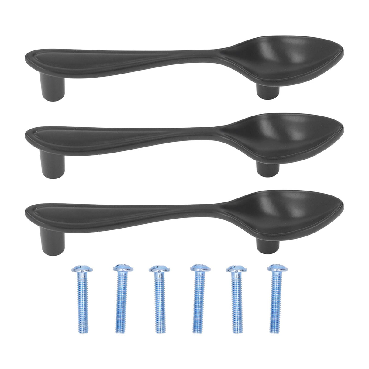 3Set Door Handles Thickened Cutlery Tableware Shaped Cabinet Pulls for Drawer Wardrobe Bookshelves Black Spoon