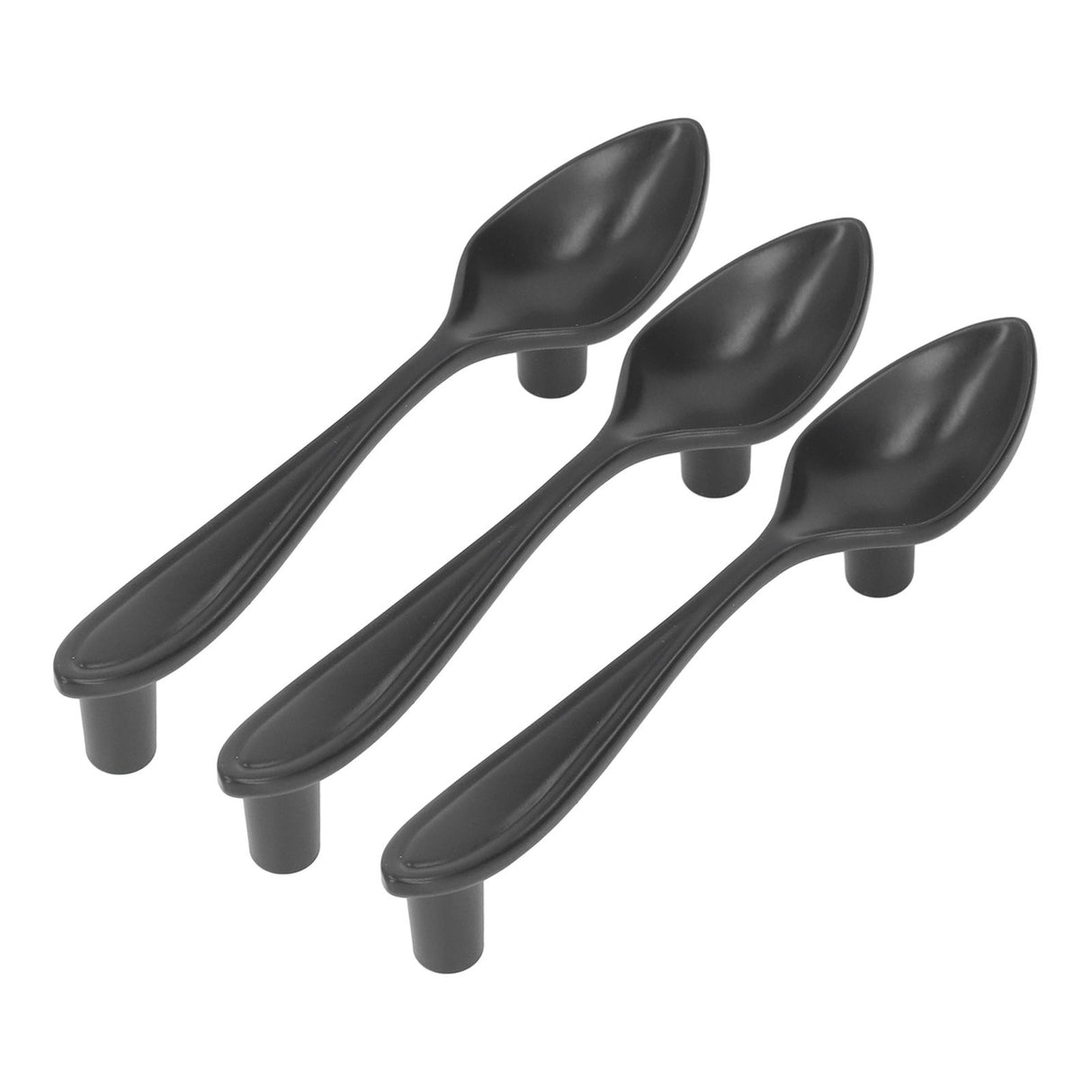 3Set Door Handles Thickened Cutlery Tableware Shaped Cabinet Pulls for Drawer Wardrobe Bookshelves Black Spoon
