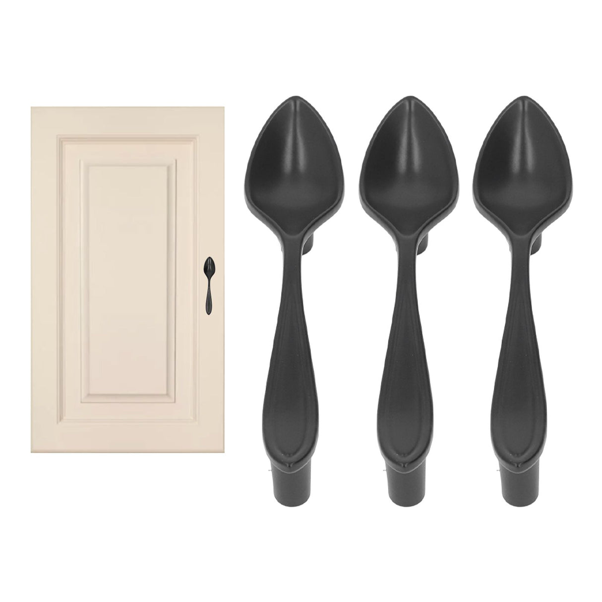 3Set Door Handles Thickened Cutlery Tableware Shaped Cabinet Pulls for Drawer Wardrobe Bookshelves Black Spoon