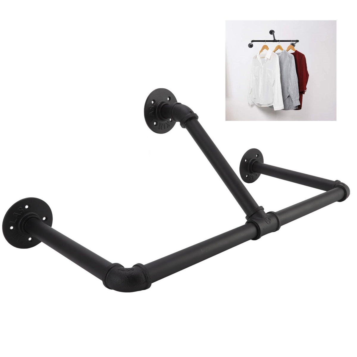 22in Industrial Pipe Clothing Display Rack Wall Mounted Clothes Rack Hanger Iron Clothes Hanging Rod Bar for Home Hotel