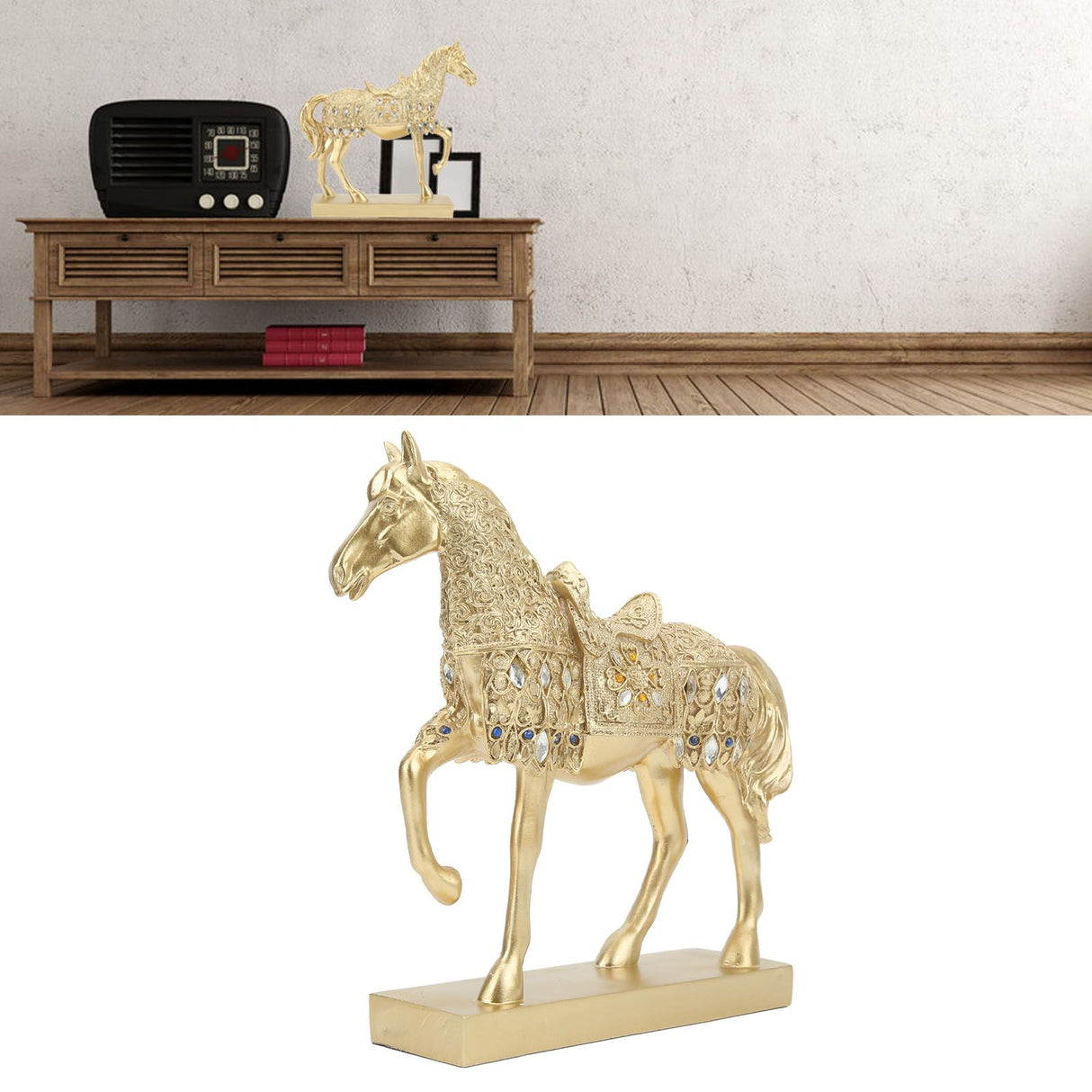 Golden Horse Decor Animal Art Horse Figurine and Statue Ornament for Home Office