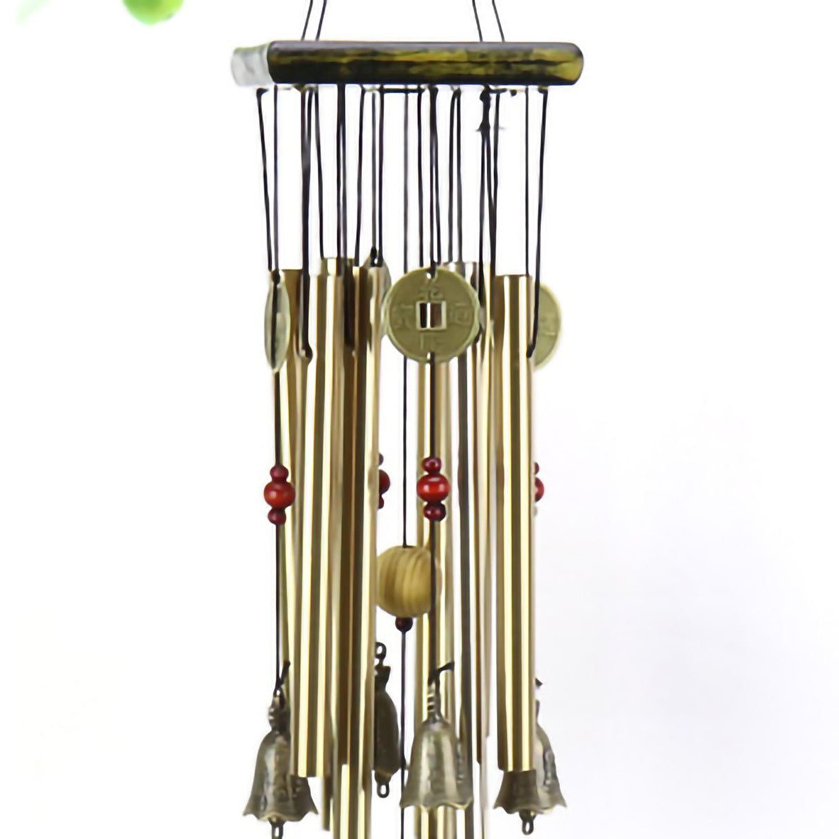 Wind Chime Multi Aluminum Pipe Wooden Decorative Wind Chime Gift for Cabin Home Door Window Platform Golden Tube Fan Shape