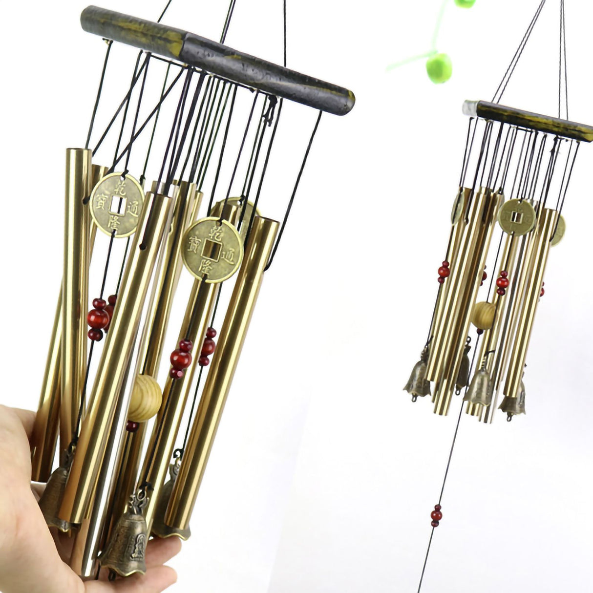 Wind Chime Multi Aluminum Pipe Wooden Decorative Wind Chime Gift for Cabin Home Door Window Platform Golden Tube Fan Shape