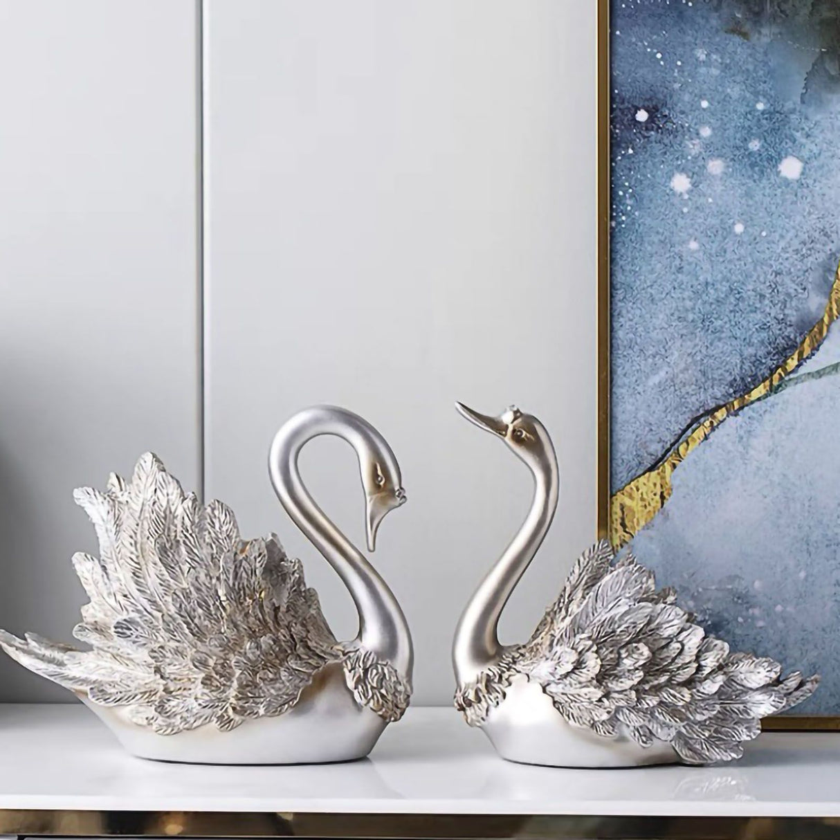 Couple Swan Ornament Living Room TV Cabinet Swan Ornament Modern Home Decoration Wedding Gifts Silver