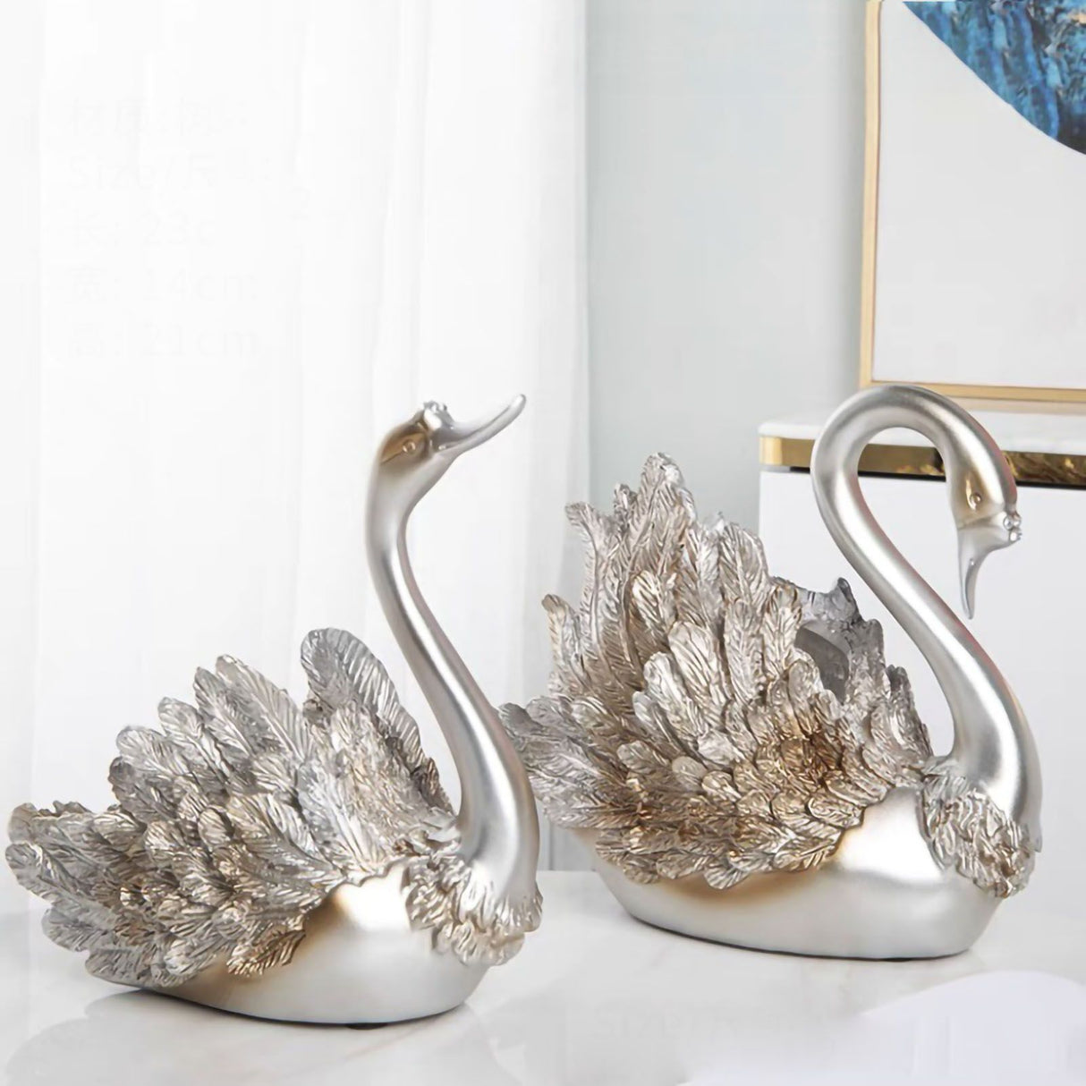 Couple Swan Ornament Living Room TV Cabinet Swan Ornament Modern Home Decoration Wedding Gifts Silver