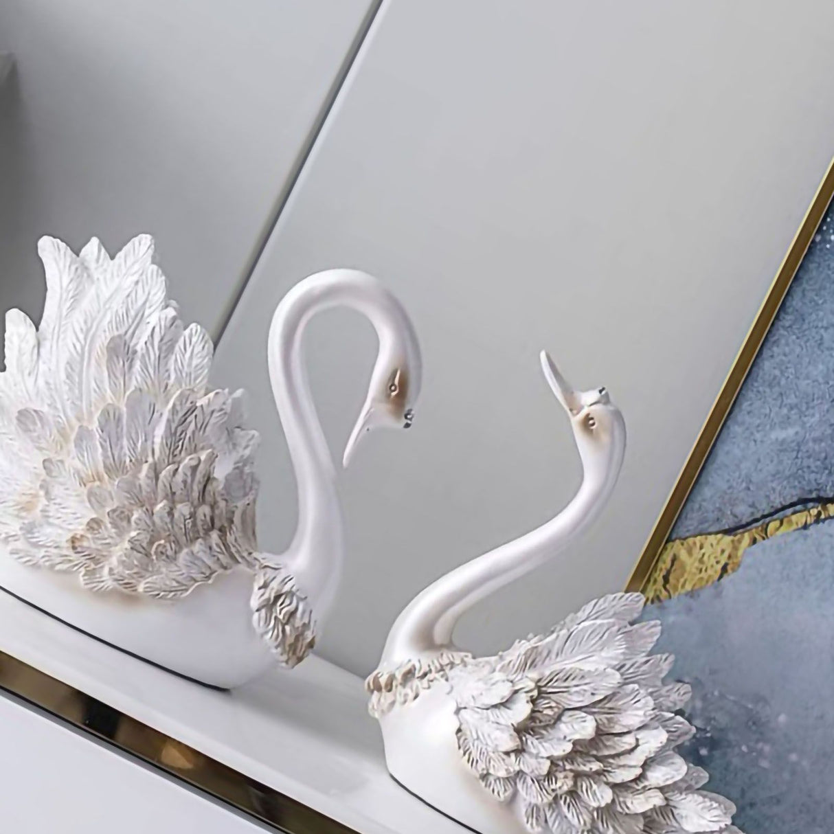 Couple Swan Ornament Living Room TV Cabinet Swan Ornament Modern Home Decoration Wedding Gifts Pearl White