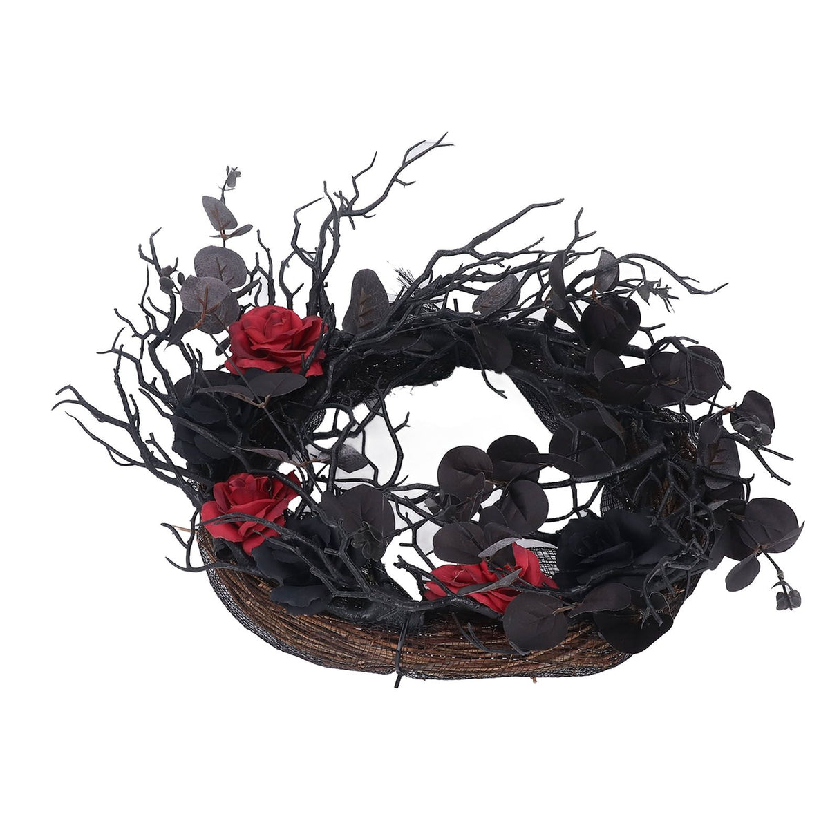 Halloween Wreath Dead Black ABS Artificial Branches Design with Red Flower Door Wreath Garland for Decoration