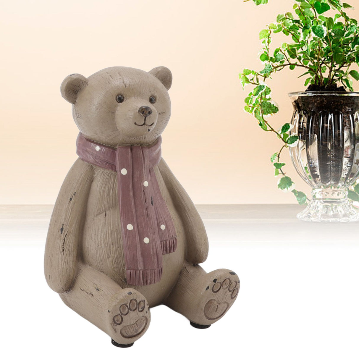 Scarf Bear Ornament Exquisite Workmanship Resin Bear Statue with Antislip Soft Rubber Pad for Living Room Porch