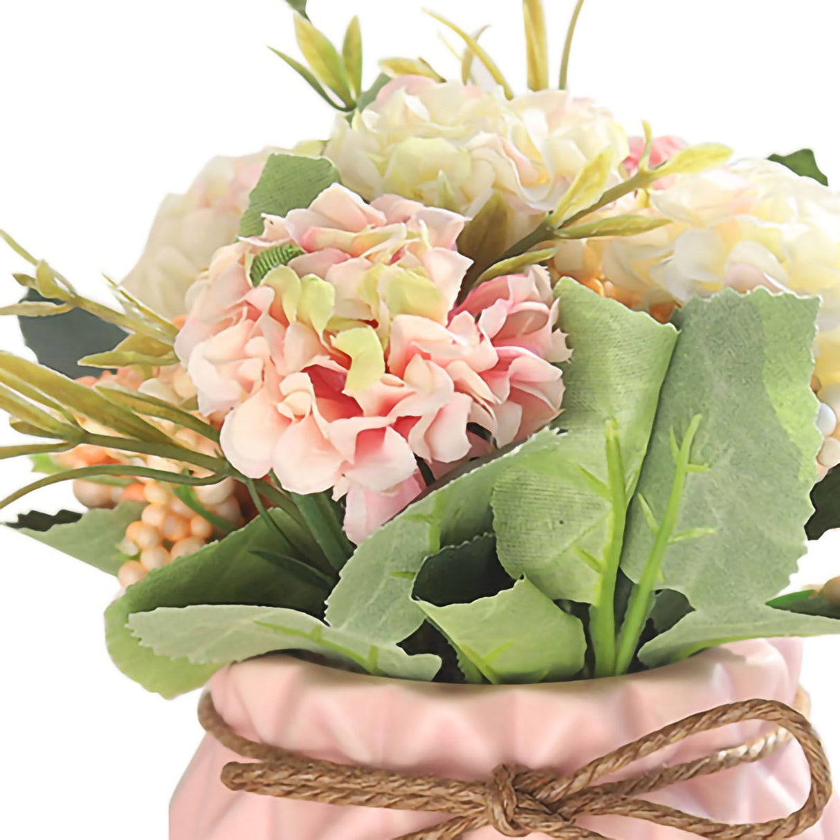 Artificial Fake Potted Flowers Bouquet Hydrangea with Vase for Dining Table Decoration Pink