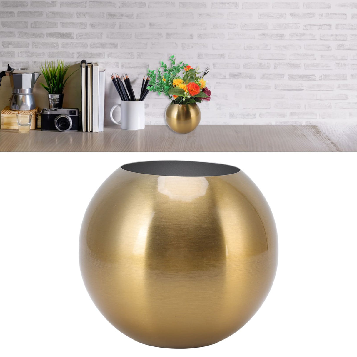 Round Vase Nordic Style Modern Stainless Steel Small Flower Vase Ornament Living Room Office Table Decoration Ancient Gold