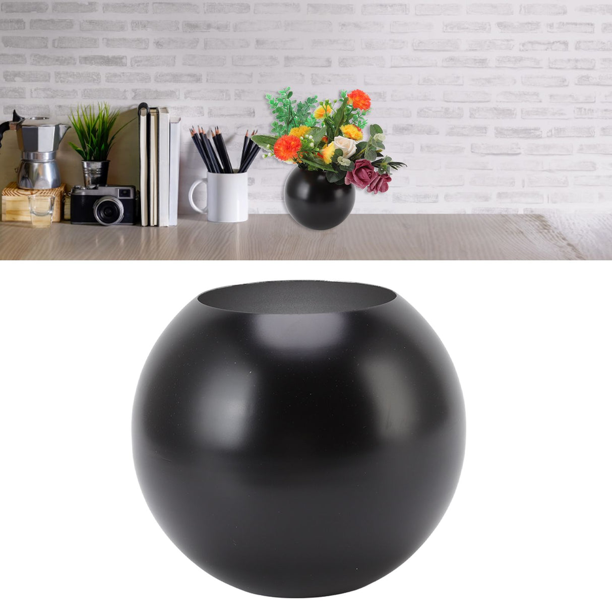 Round Vase Nordic Style Modern Stainless Steel Small Flower Vase Ornament Living Room Office Table Decoration Matte Black