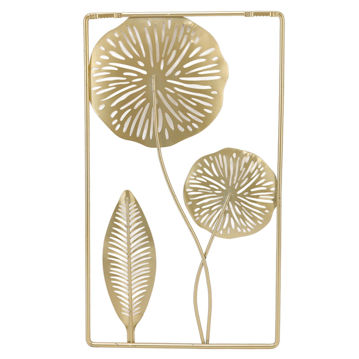 Iron Hanging Wall Decor Hollowed Rectangular Golden Flower Home Ornament for Living Room Coffee Bar