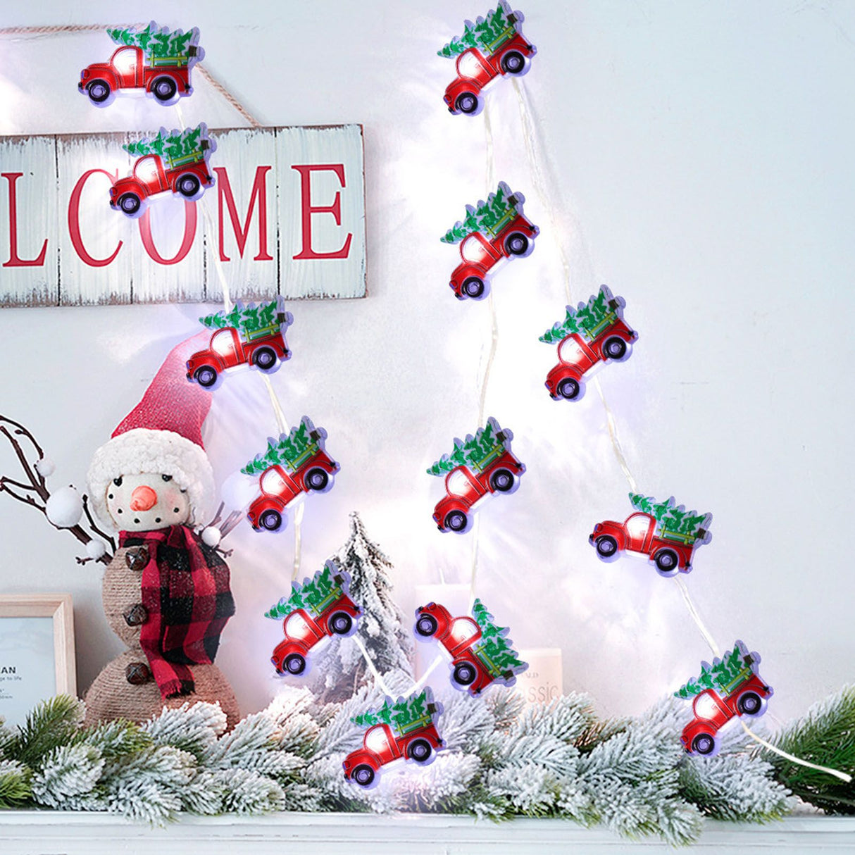 Christmas Tree Farmhouse Truck String Lights Lightweight Christmas Red Truck Fairy Lights for Christmas Decoration