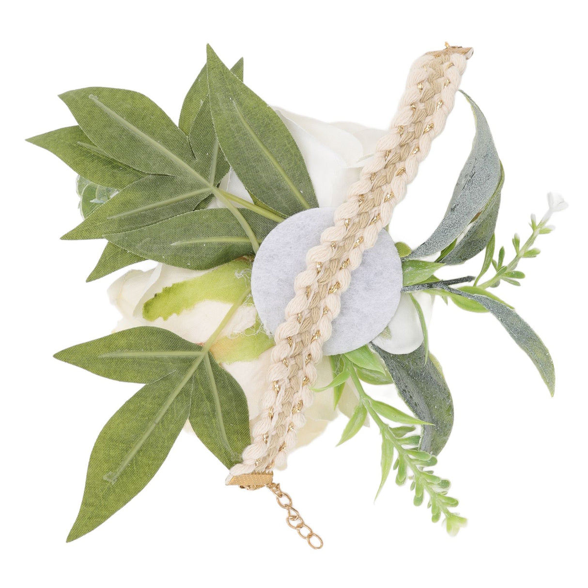 Wrist Corsages for Wedding Bride Wrist Flower Decorative White Roses and Green Leaves for Prom Party