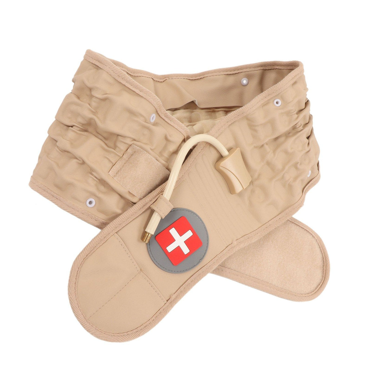 Back Decompression Belt Inflatable Relaxing Muscles Traction Function TPU Material Lower Back Support Device Khaki Silver Inflator L