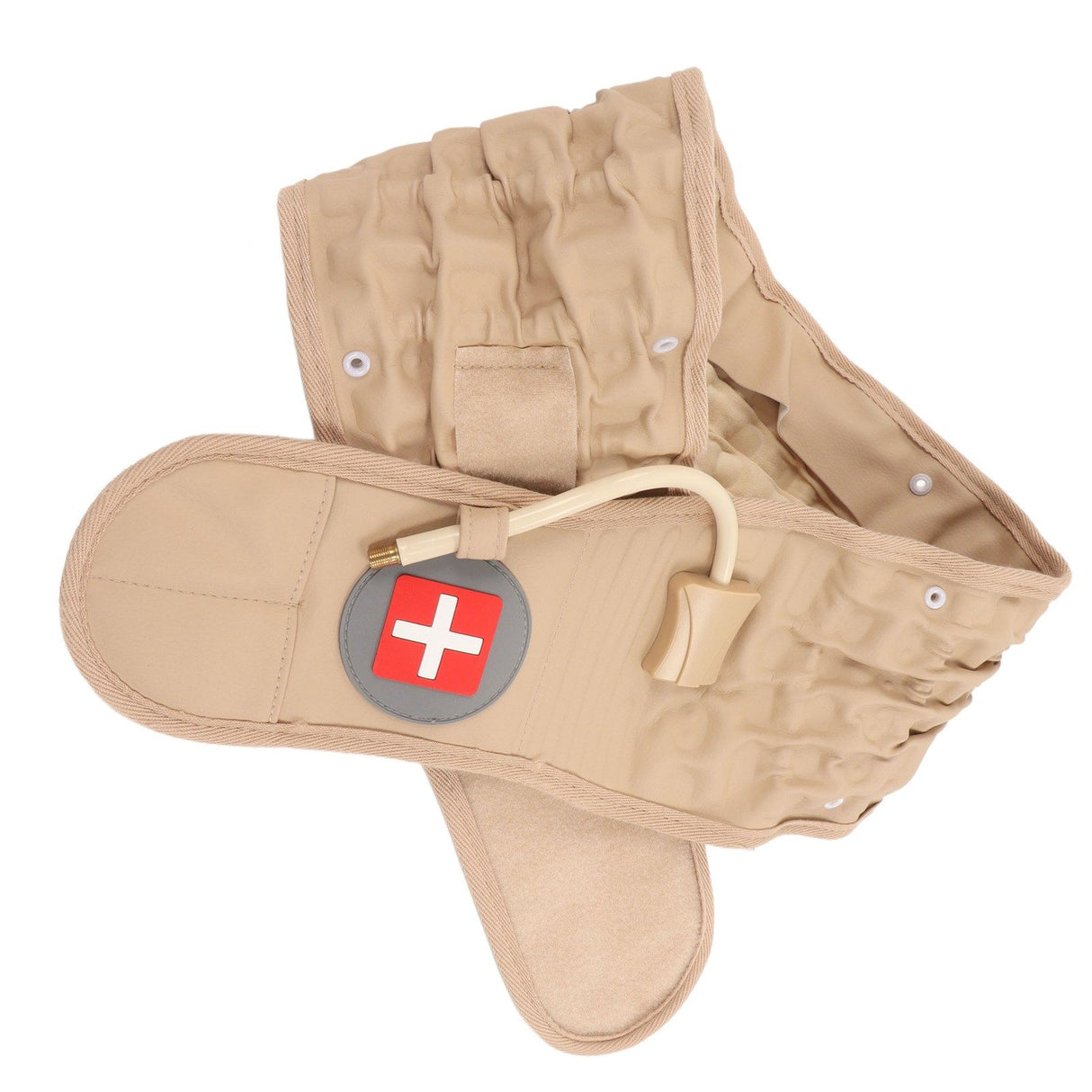 Back Decompression Belt Inflatable Relaxing Muscles Traction Function TPU Material Lower Back Support Device Khaki Silver Inflator L