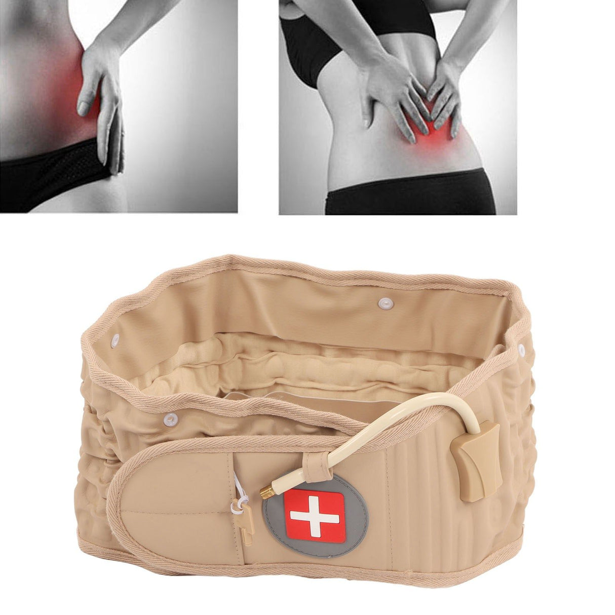 Back Decompression Belt Inflatable Relaxing Muscles Traction Function TPU Material Lower Back Support Device Khaki Silver Inflator L