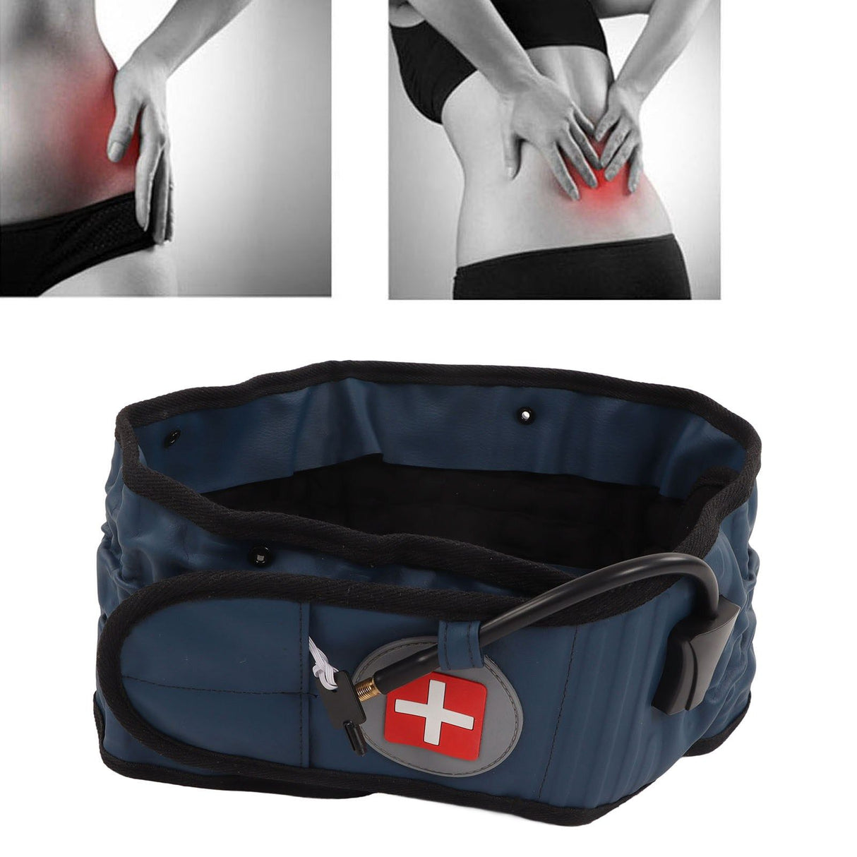 Back Decompression Belt Inflatable Relaxing Muscles Traction Function TPU Material Lower Back Support Device Blue Silver Inflator L